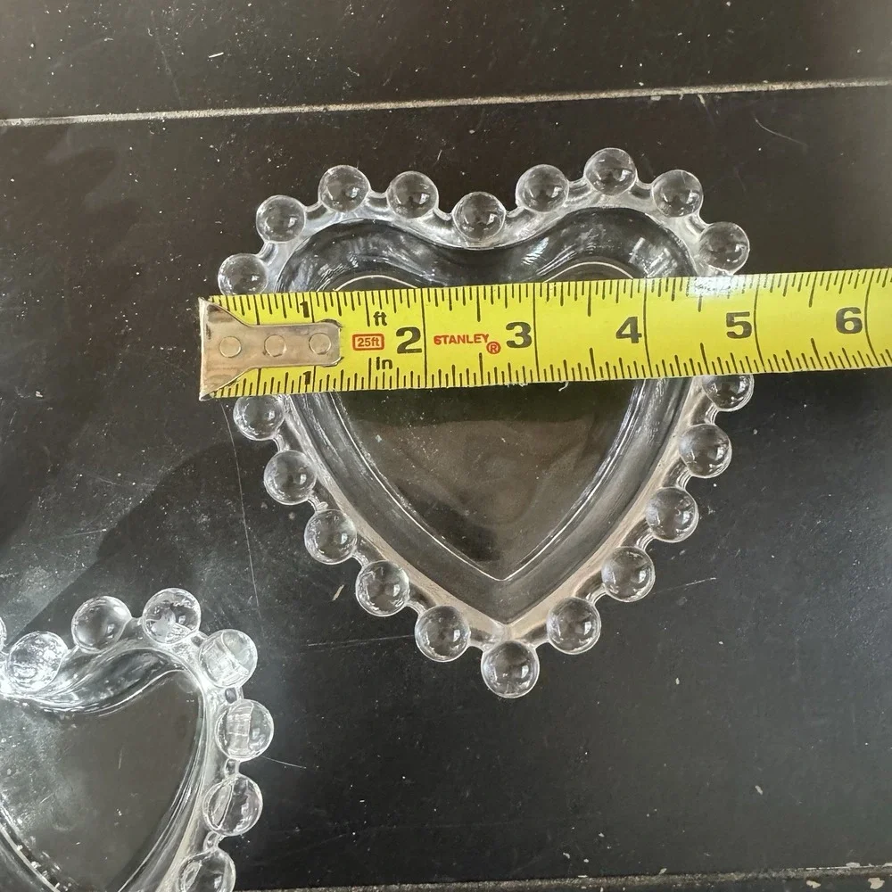 Vintage Candlewick Style Heart Glass Trinket Dish‎ Set – 3 Sizes – Clear Glass